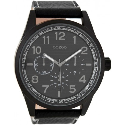 OOZOO Timepieces 50mm Black Leather Strap C7484